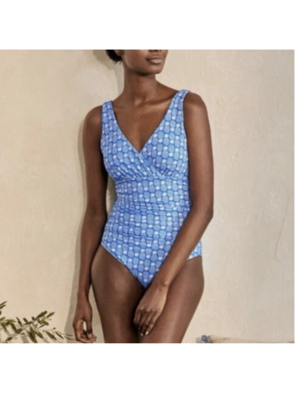 Boden Women 8 R Talamanca Blue Pineapple One Piece Swimsuit V Neck Resort Modest